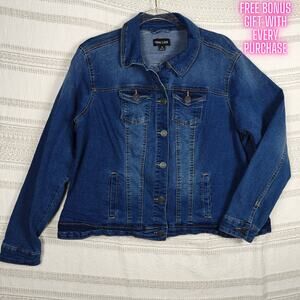 New Look Medium Wash Denim Jacket Classic Button Front Size 1X